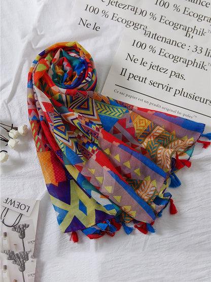 Sciarpa da donna con stampa geometrica e nappine – Sciarpa alla moda per primavera ed estate