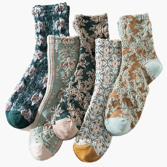 Dam Vintage Strumpor med blommönster – Modernt 5-pack för vår & höst