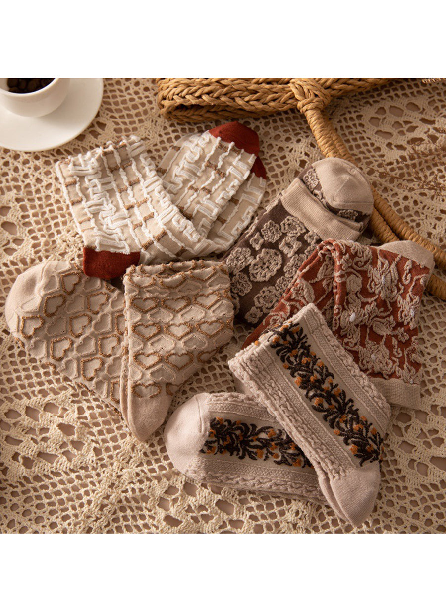 Damen Vintage Socken mit Blumenmuster – Modisches 5er-Set für Frühling & Herbst