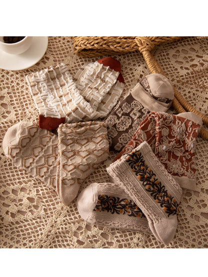 Damen Vintage Socken mit Blumenmuster – Modisches 5er-Set für Frühling & Herbst