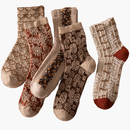 Damen Vintage Socken mit Blumenmuster – Modisches 5er-Set für Frühling & Herbst