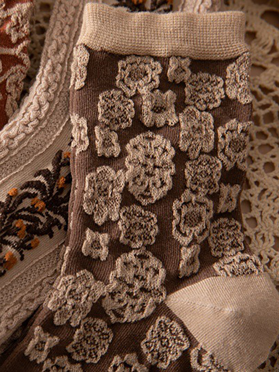 Damen Vintage Socken mit Blumenmuster – Modisches 5er-Set für Frühling & Herbst