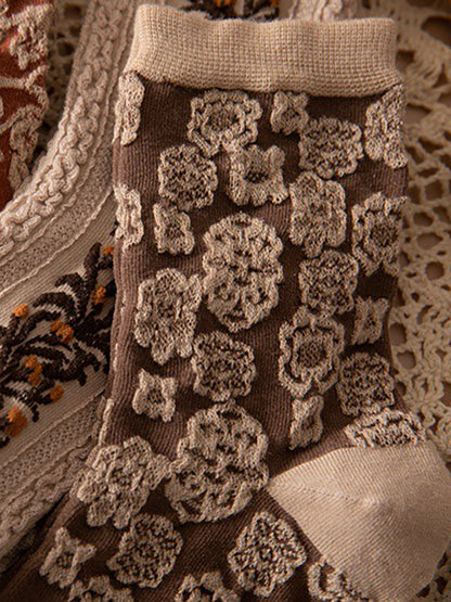 Damen Vintage Socken mit Blumenmuster – Modisches 5er-Set für Frühling & Herbst