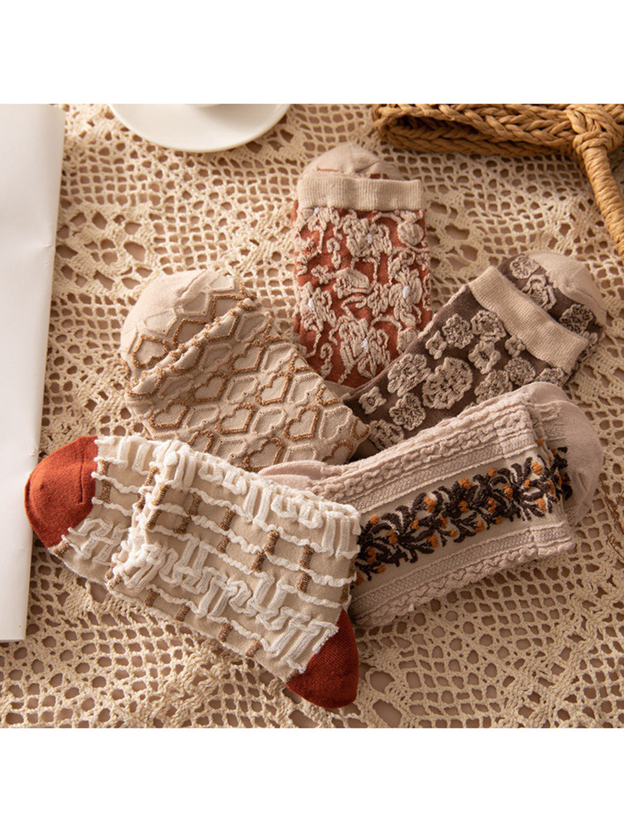Damen Vintage Socken mit Blumenmuster – Modisches 5er-Set für Frühling & Herbst