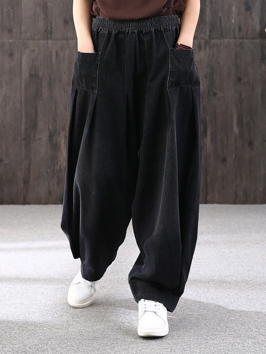 Jeans baggy da donna pantaloni harem – Pantaloni larghi da tempo libero con vita elastica, stile streetwear