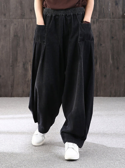 Jeans baggy da donna pantaloni harem – Pantaloni larghi da tempo libero con vita elastica, stile streetwear