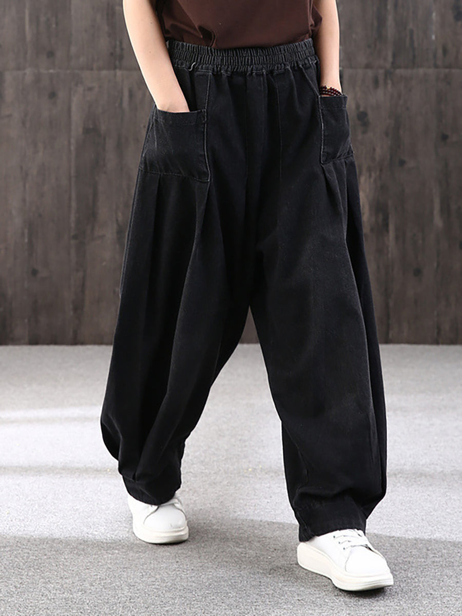 Jeans baggy da donna pantaloni harem – Pantaloni larghi da tempo libero con vita elastica, stile streetwear