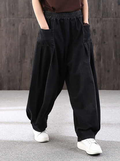 Jeans baggy da donna pantaloni harem – Pantaloni larghi da tempo libero con vita elastica, stile streetwear