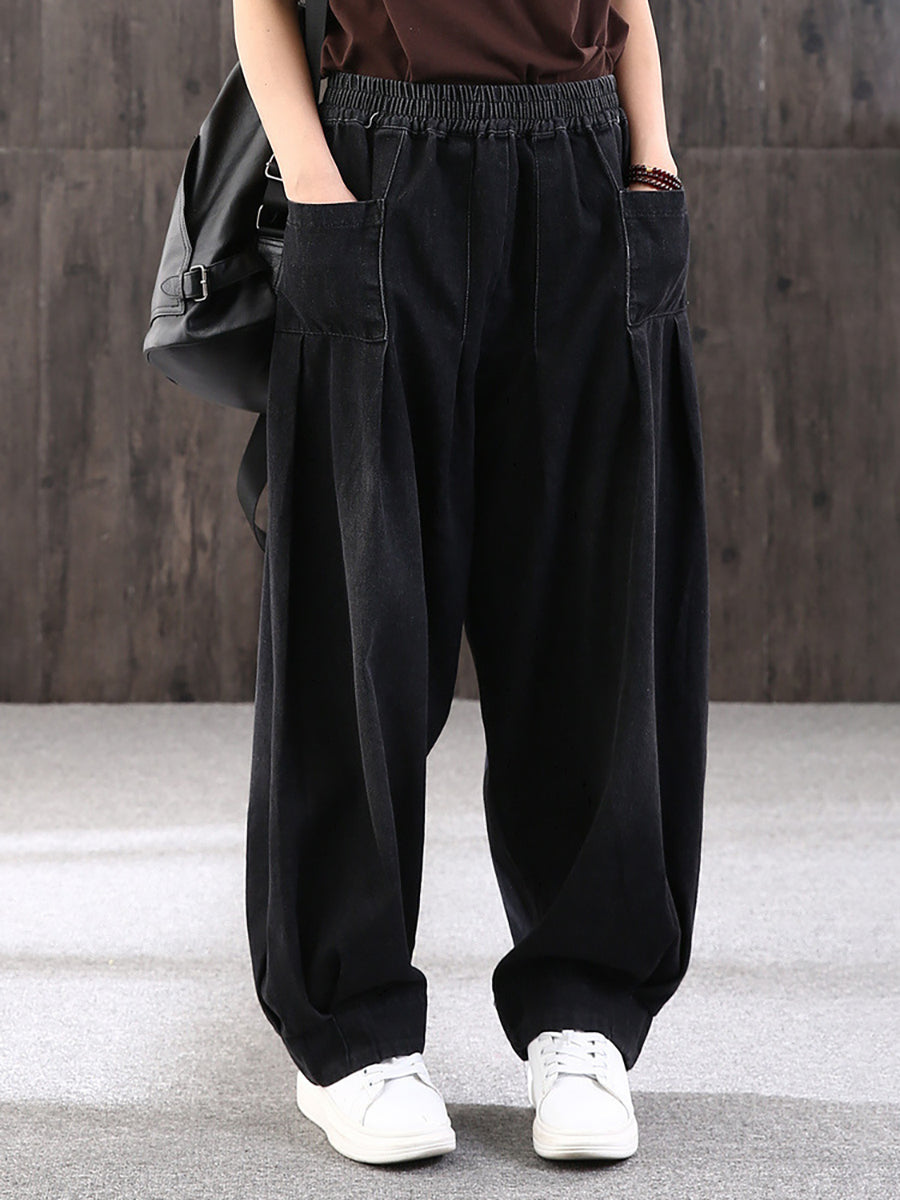 Jeans baggy da donna pantaloni harem – Pantaloni larghi da tempo libero con vita elastica, stile streetwear
