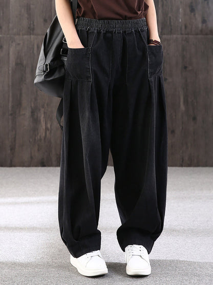 Jeans baggy da donna pantaloni harem – Pantaloni larghi da tempo libero con vita elastica, stile streetwear