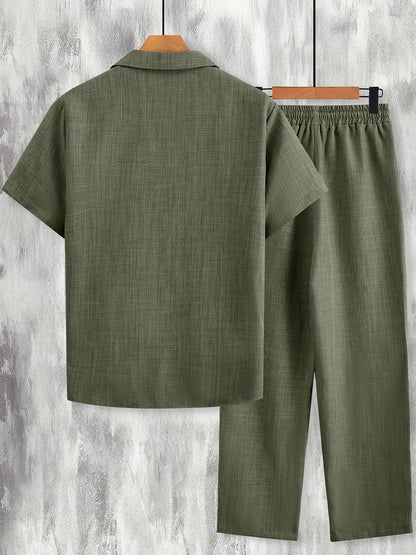 Set estivo uomo con camicia a maniche corte e pantaloni – Completo casual per tempo libero, quotidiano e vacanze