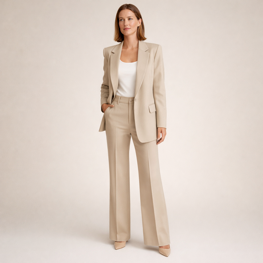 Lena | Damespak met flared broek en knopen