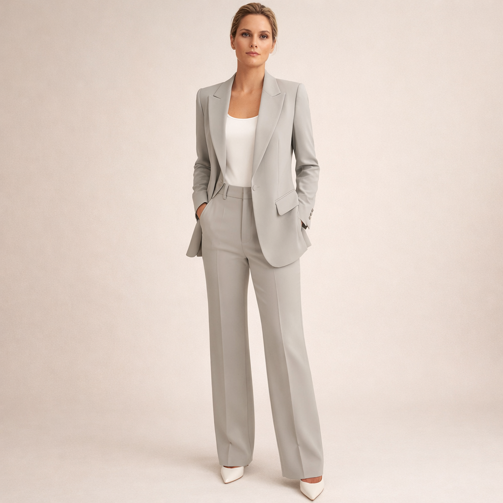 Lena | Damespak met flared broek en knopen