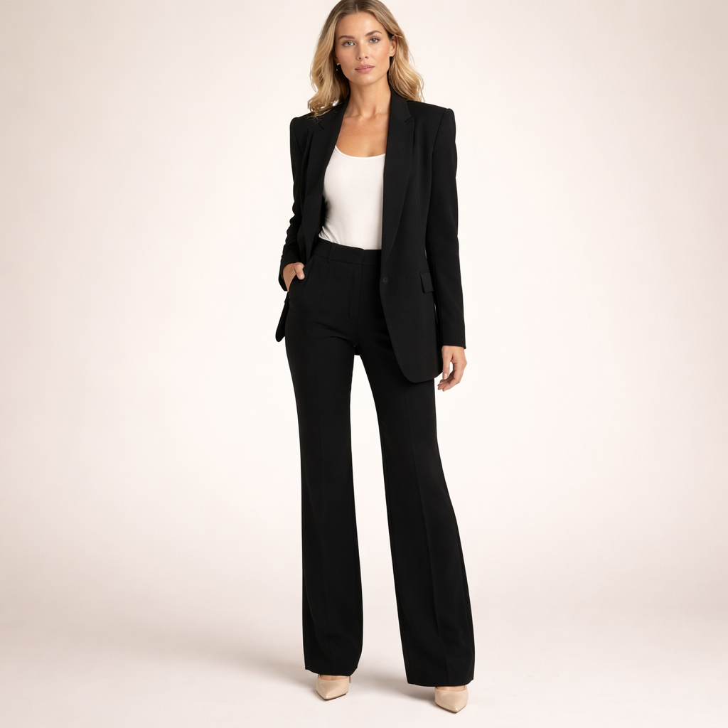 Lena | Damespak met flared broek en knopen