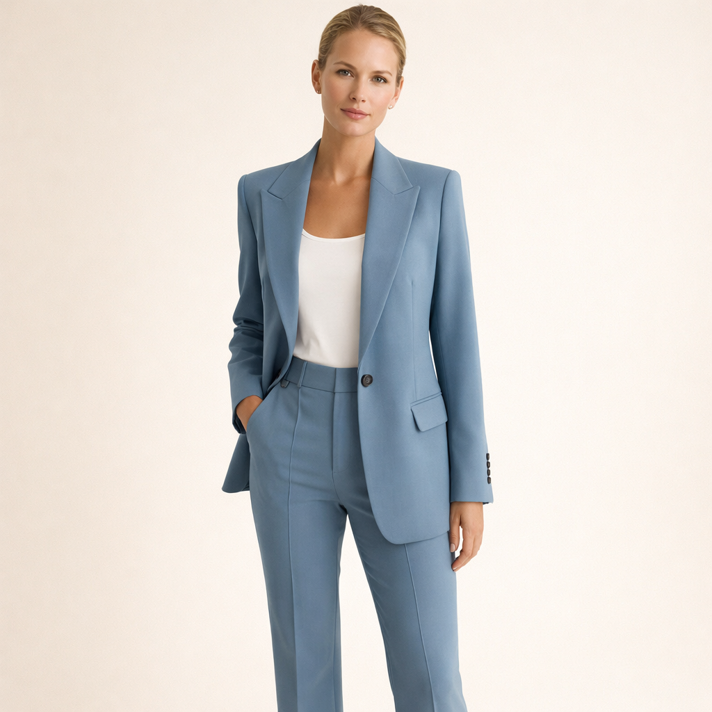 Lena | Damespak met flared broek en knopen