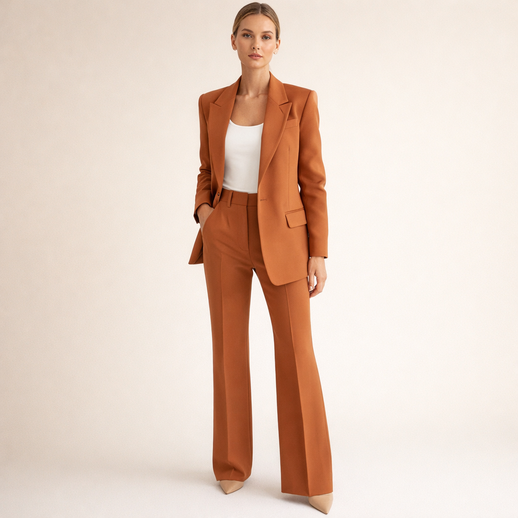 Lena | Damespak met flared broek en knopen