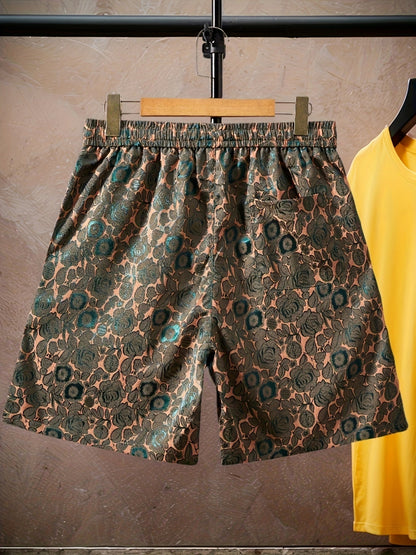 Shorts pour hommes avec motif jacquard de roses – à la mode, décontractés, idéaux pour les loisirs et l'été