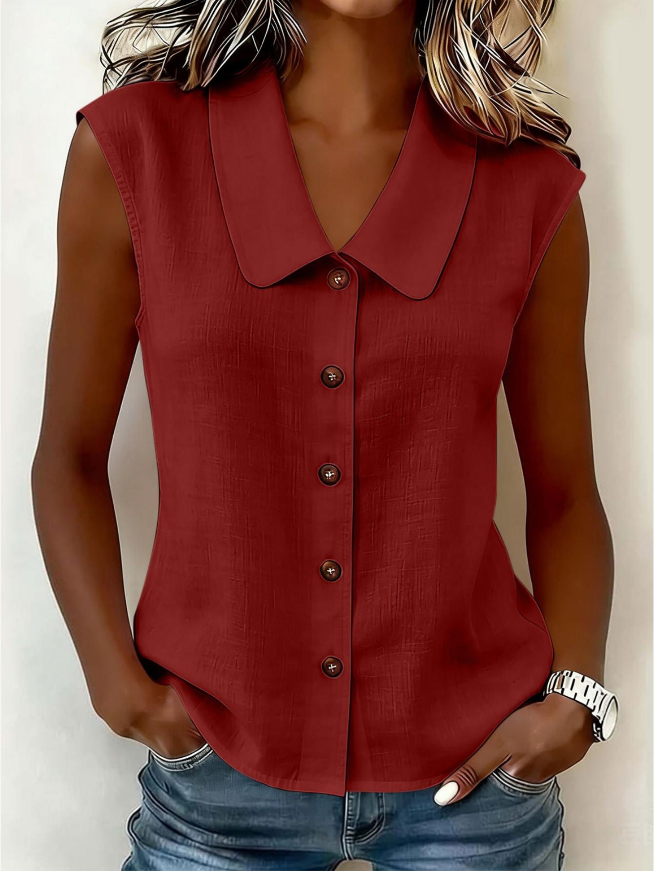 Blouse sans manches pour femme avec patte de boutonnage et grand col – Style décontracté élégant pour le quotidien et le bureau