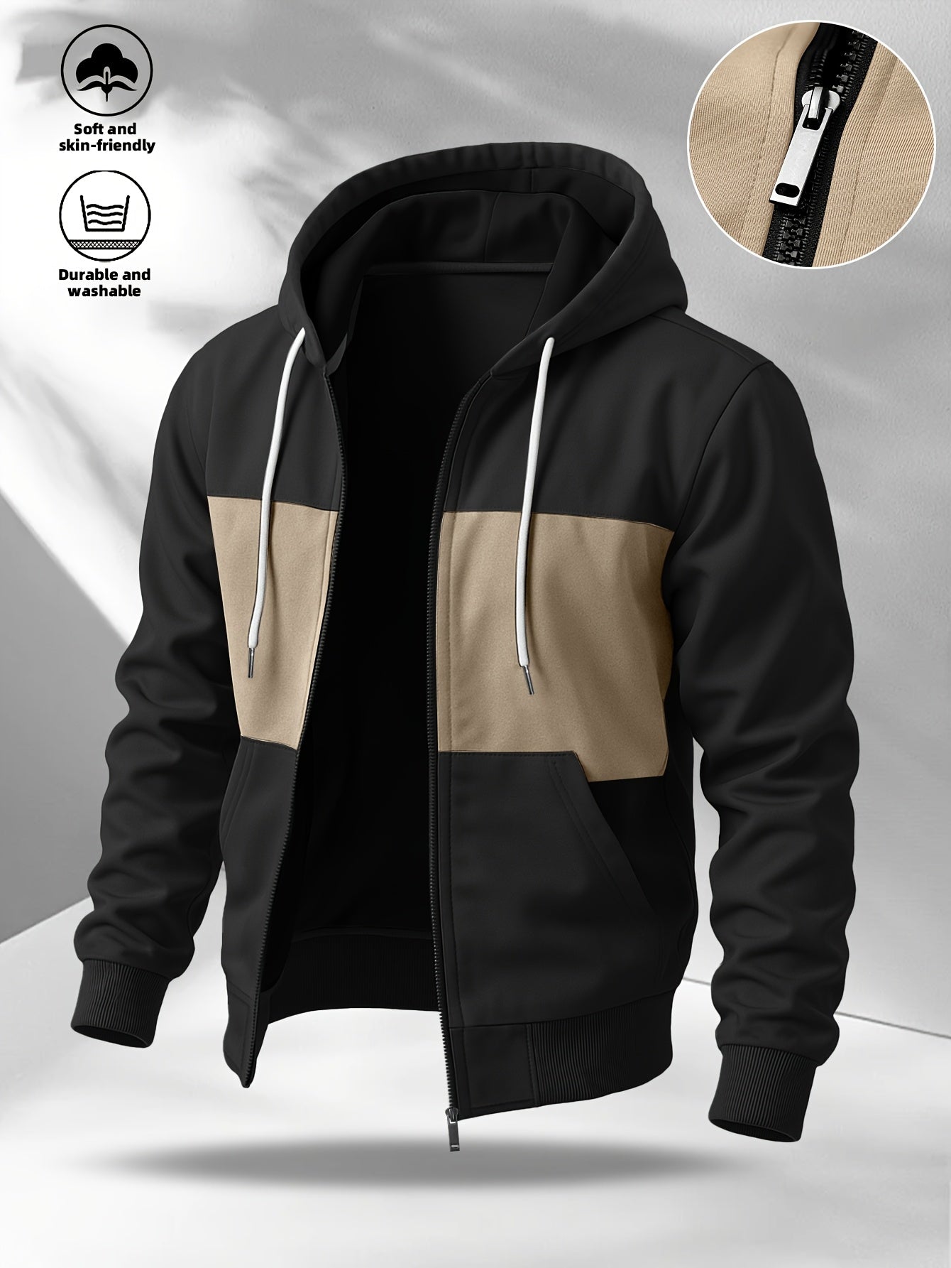 Chaqueta unisex con capucha y cremallera, multicolor, con cordón ajustable y bolsillos