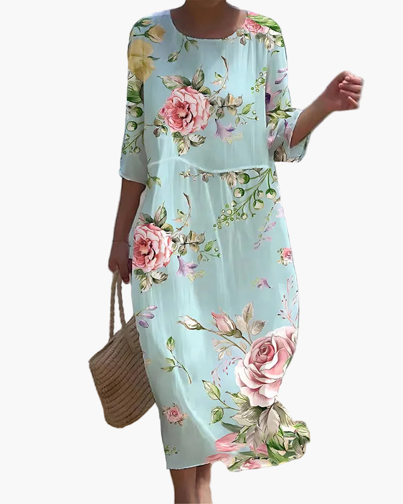 Damen Sommerkleid mit Blumenprint – Elegantes Freizeitkleid im Boho-Stil für Alltag und Urlaub