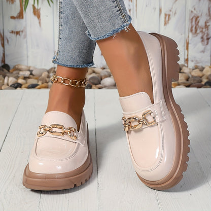 Mocassins femme avec décoration chaîne – Chaussures plates tendance style preppy pour le quotidien et le bureau