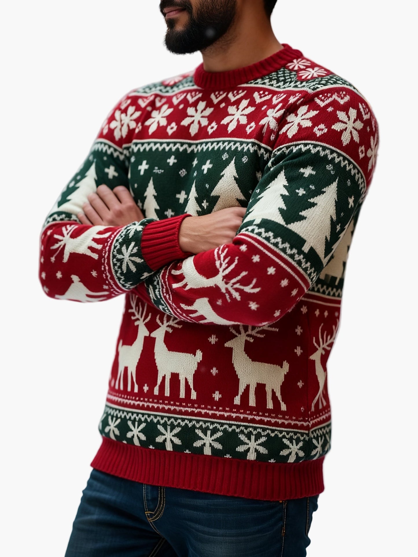 Herren Weihnachtspullover mit Rentier- und Tannenbaum-Muster – Perfekt für festliche Anlässe und Partys
