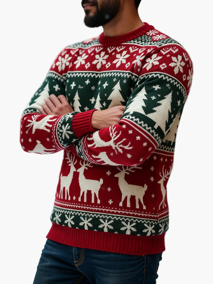 Herren Weihnachtspullover mit Rentier- und Tannenbaum-Muster – Perfekt für festliche Anlässe und Partys