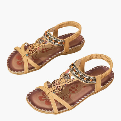 Sandalias bohemias para mujer con decoración étnica de perlas y plantilla cómoda – Tendencia de verano y ocio