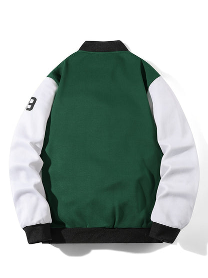 Chaqueta de béisbol unisex multicolor con parches «LA», chaqueta universitaria de estilo casual con cierre de botones