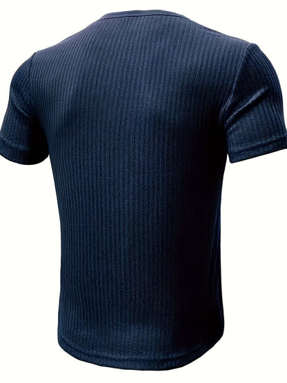 Herre Henley T-skjorte med knappestolpe og striper – Komfortabel fritidsstil