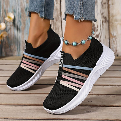 Sneaker Slip-On da donna con motivo a righe – Scarpe casual comode per tutti i giorni e viaggi
