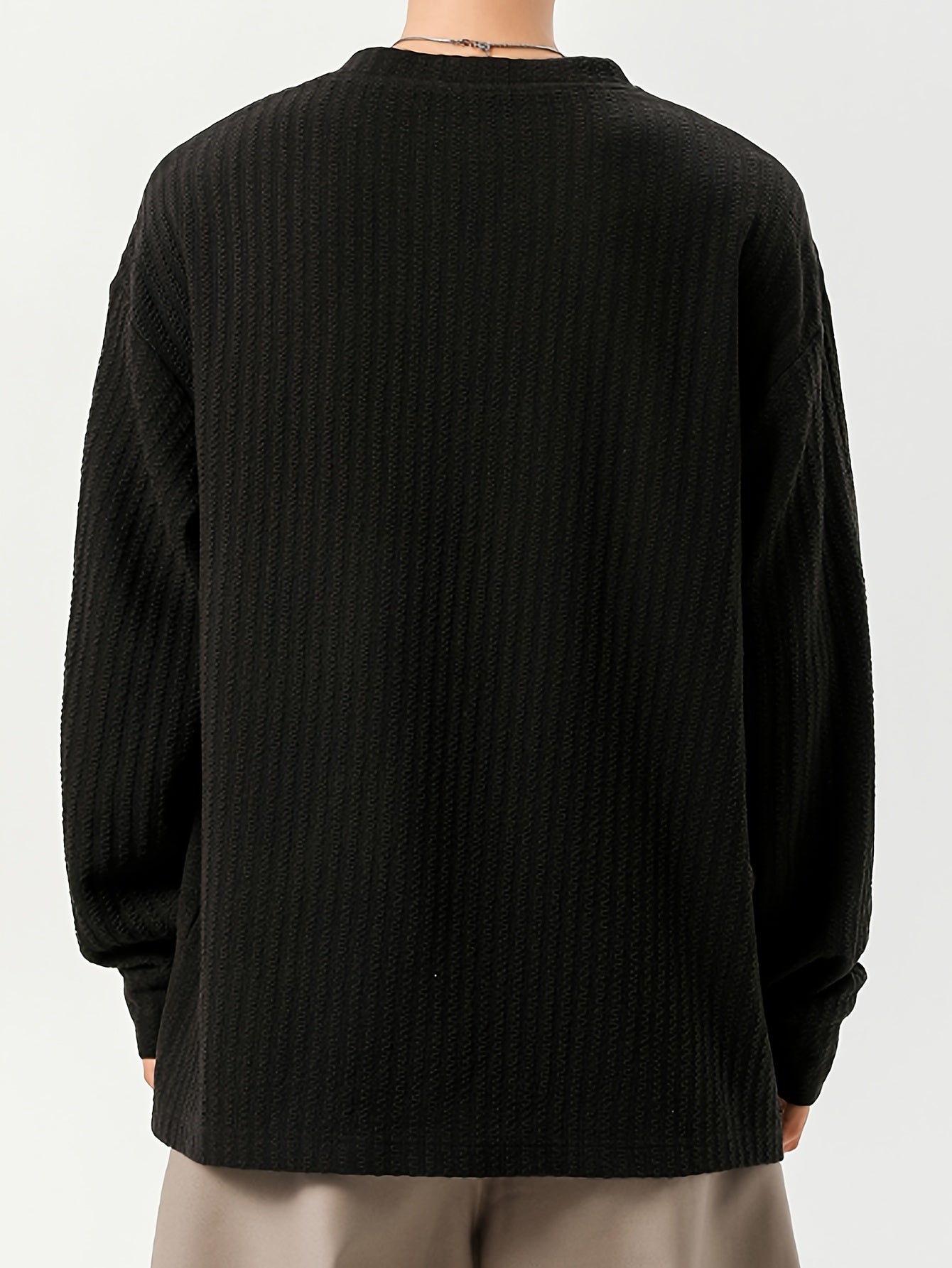 Herren Langarmshirt Henley Kragen Strukturmuster