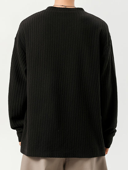 Herren Langarmshirt Henley Kragen Strukturmuster