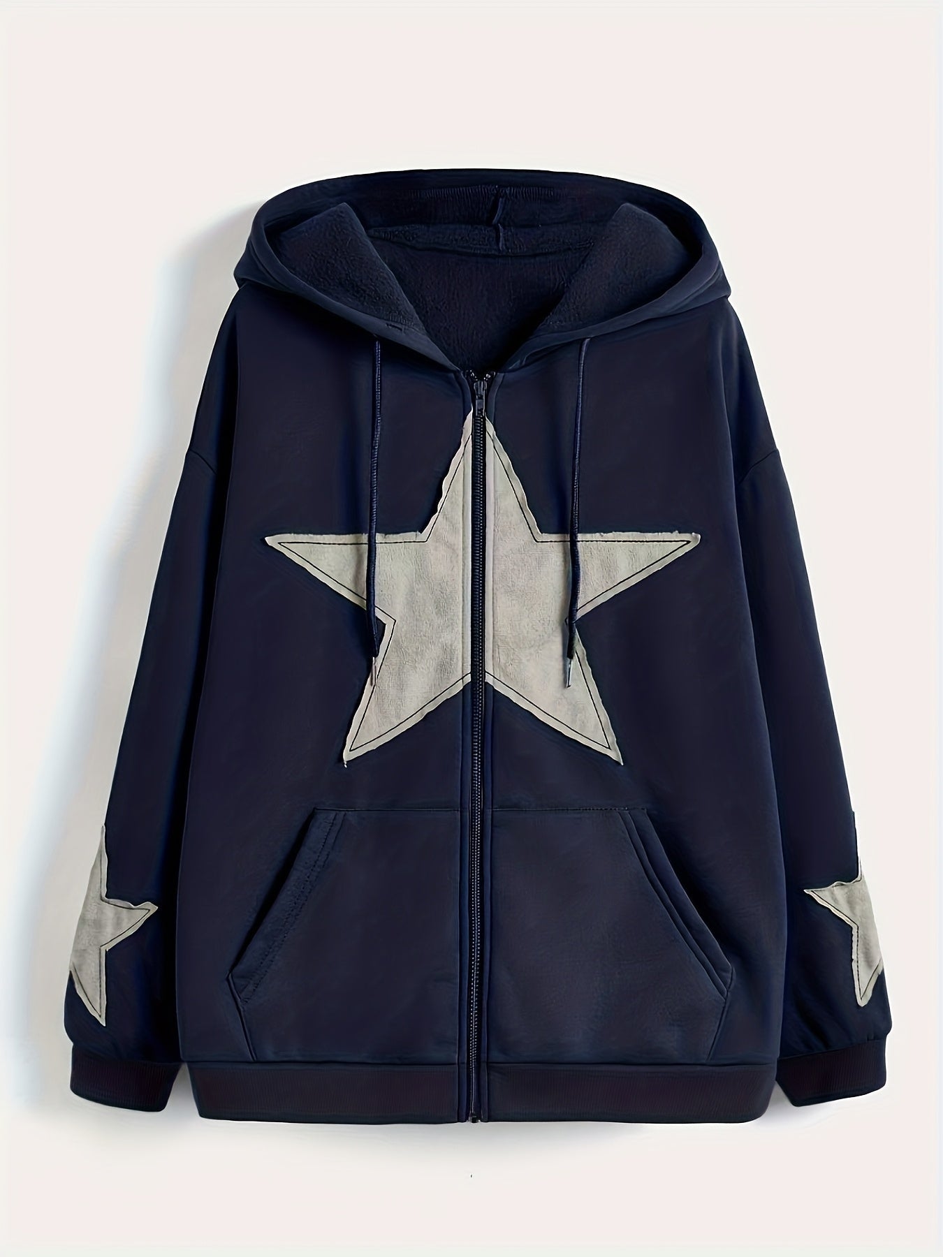 Kapuzenjacke mit Reißverschluss und Sternapplikationen – Lässiger Unisex Hoodie