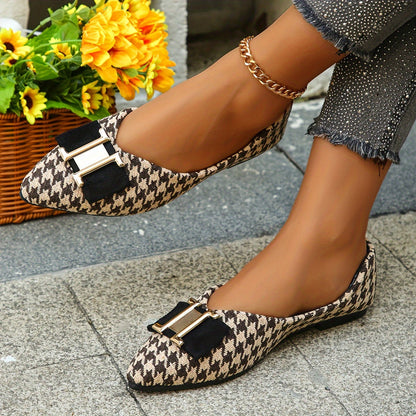 Bailarinas elegantes de pata de gallo para mujer con detalle de lazo – Flats de punta fina a la moda para el día a día y la oficina