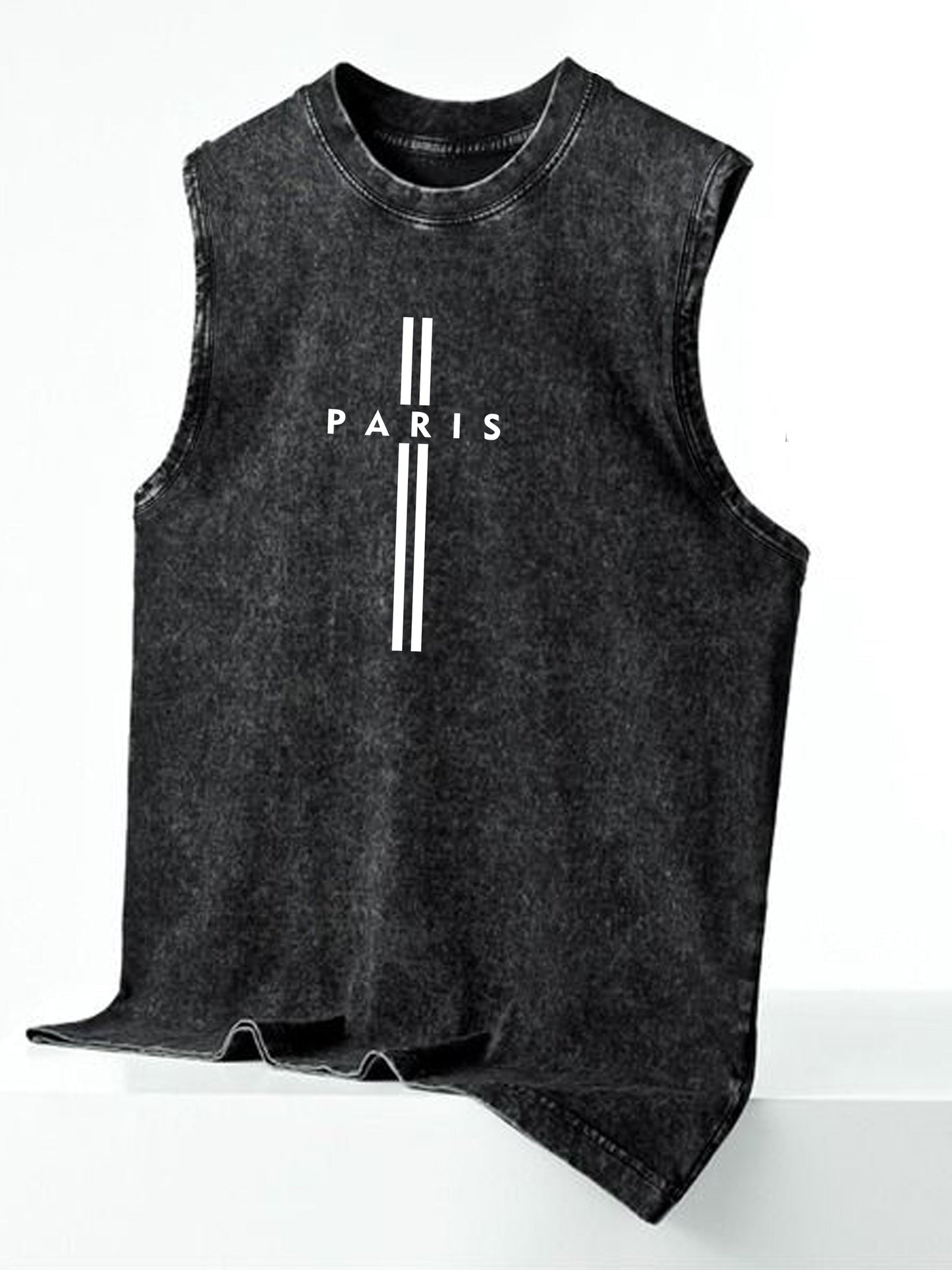 Herren streetwear ärmlös linne med vertikal tryck och urban stil