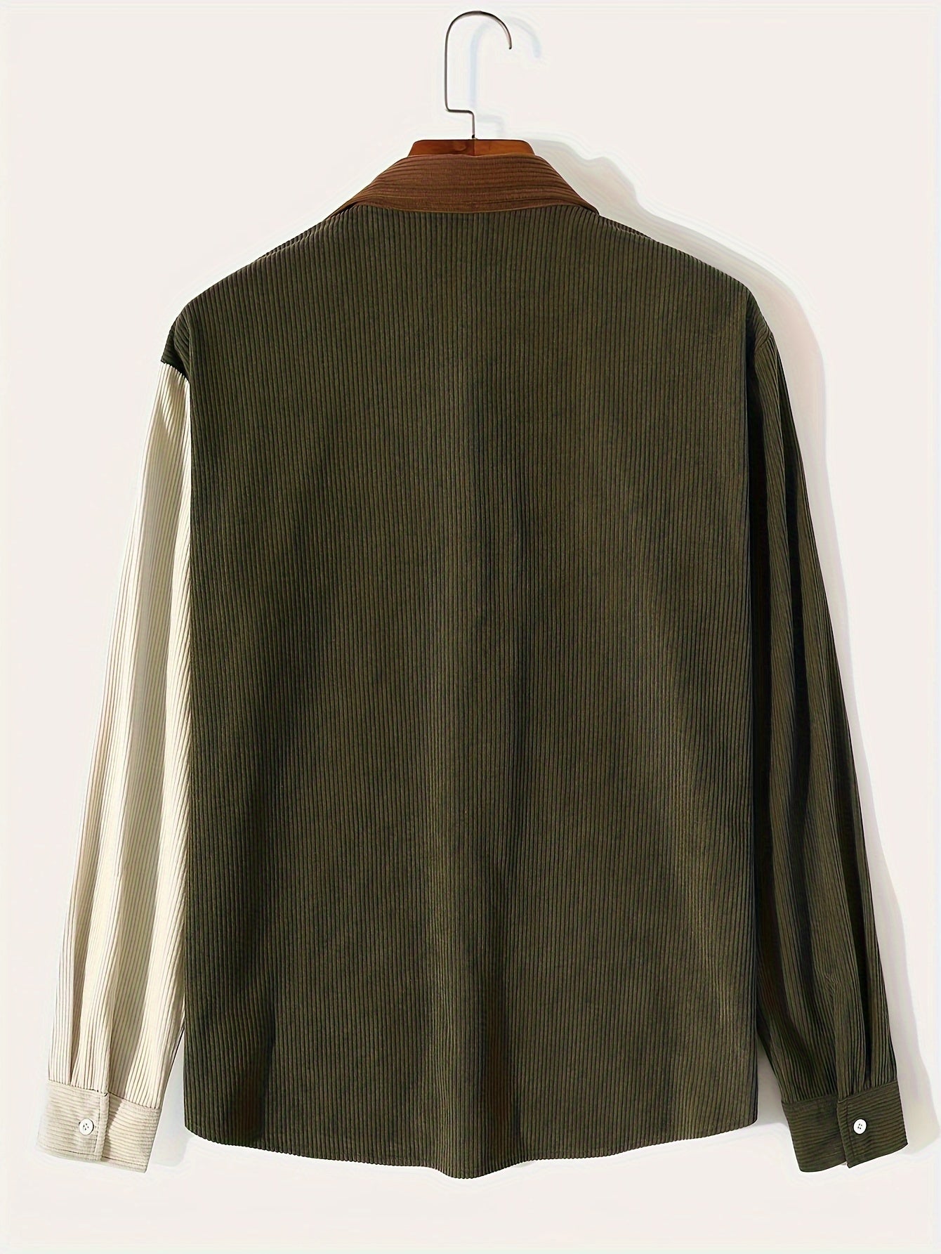Heren patchworkcorduroy overhemd met lange mouwen, overshirt, bruin beige olijfgroen