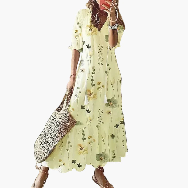 Dame maxi boho-kjole – Sommerkjole med blomsterprint, fritid og ferie