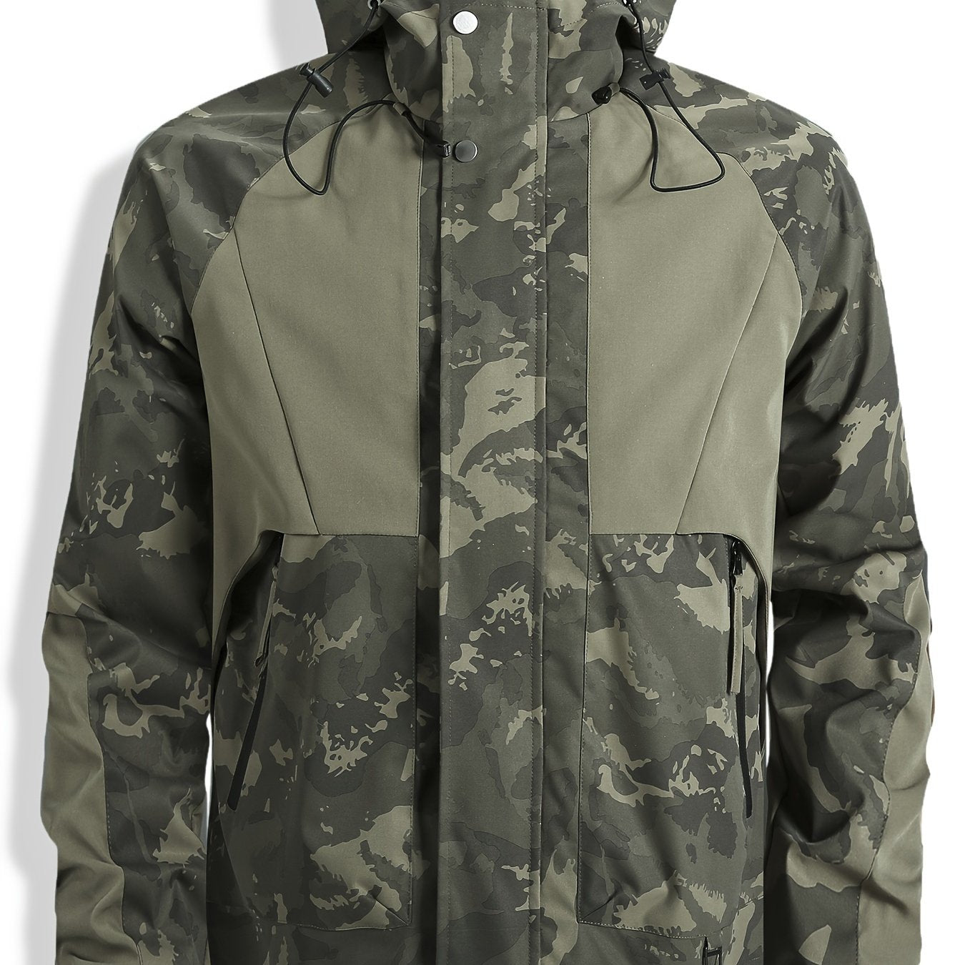 Chaqueta unisex para exteriores, camuflaje verde, con capucha y cremallera