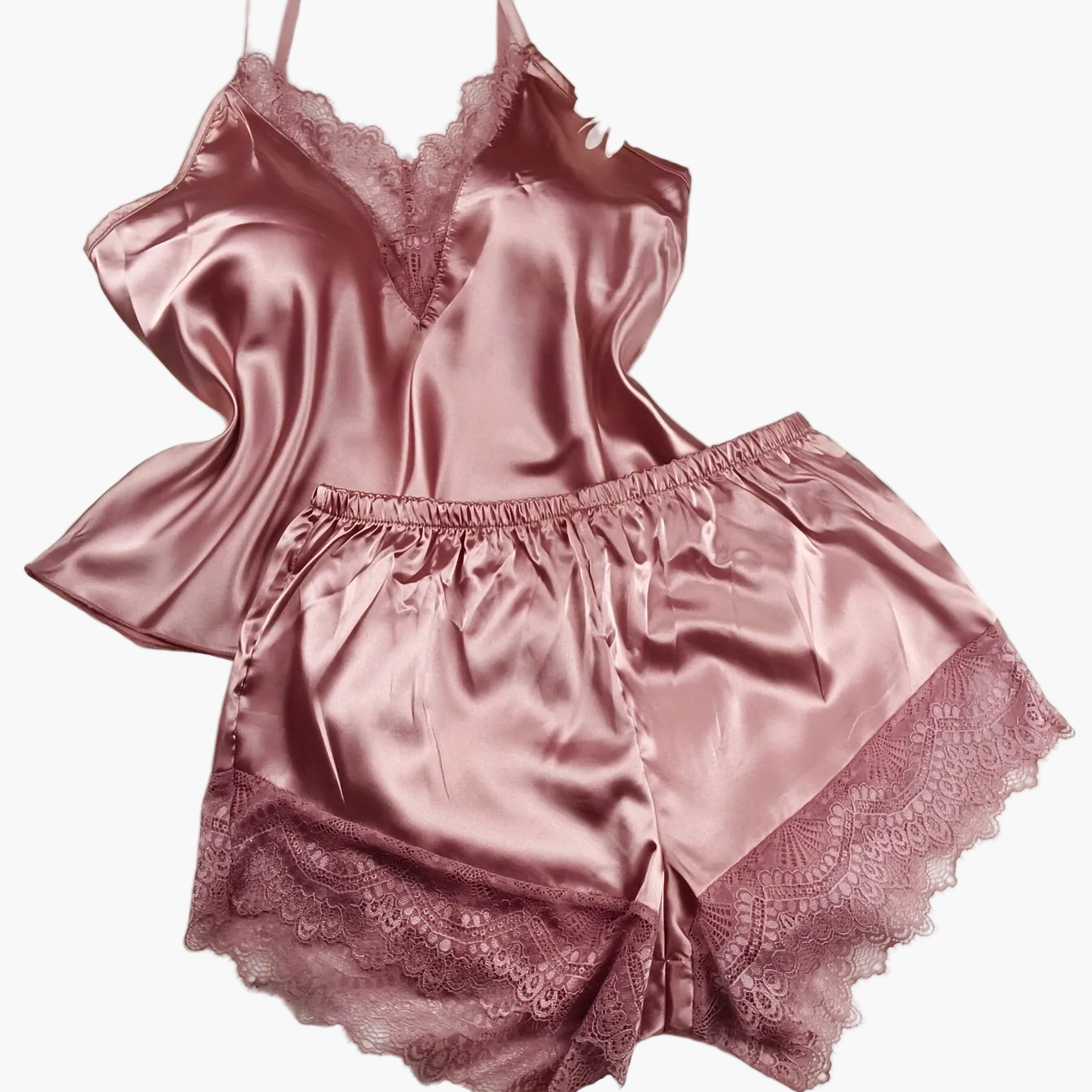 Dame sexet pyjamasæt med blonder, V-udskæring, todelt, til forår og sommer, nattøj