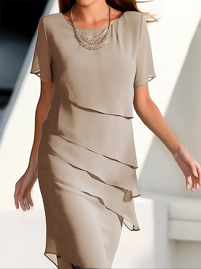 Tanya – Abito patchwork in chiffon con scollo rotondo e maniche corte
