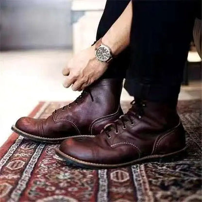 Botines para hombre estilo vintage – Botas clásicas con cordones para el día a día y tiempo libre