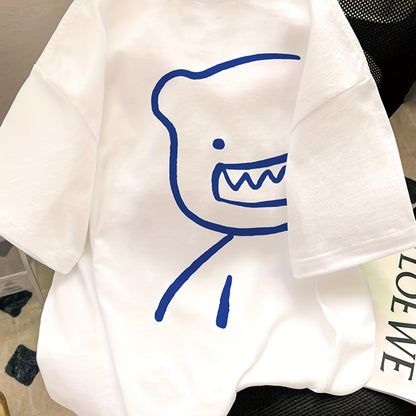 Herre Oversize Streetwear T-skjorte med Bjørnegrafikk og Moderne Trykk
