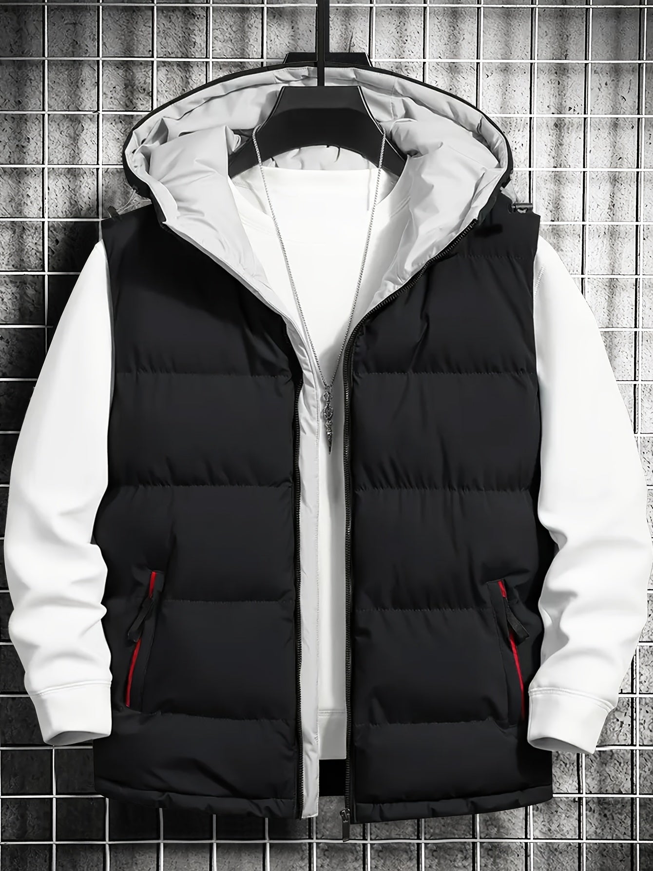 Herren Puffer-Weste mit Kapuze, gesteppt, schwarz
