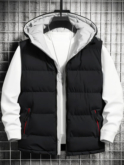 Herren Puffer-Weste mit Kapuze, gesteppt, schwarz