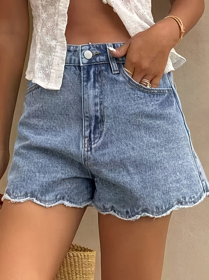 Dames jeansshorts met golvende zoom, hoge taille, casual zomerse stijl
