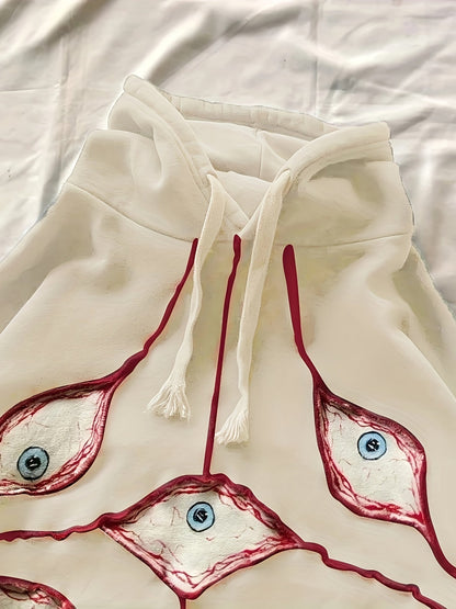 Felpa con cappuccio, taglio oversize e motivo occhi, grigio scuro