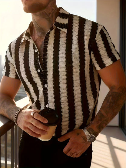 Camicia da uomo a maniche corte in stile resort con design a righe moderno per tempo libero e vacanze