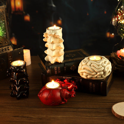Portacandele decorativi di Halloween – Cuore, cervello e colonna vertebrale – Portacandele gotici spaventosi per festa e decorazione