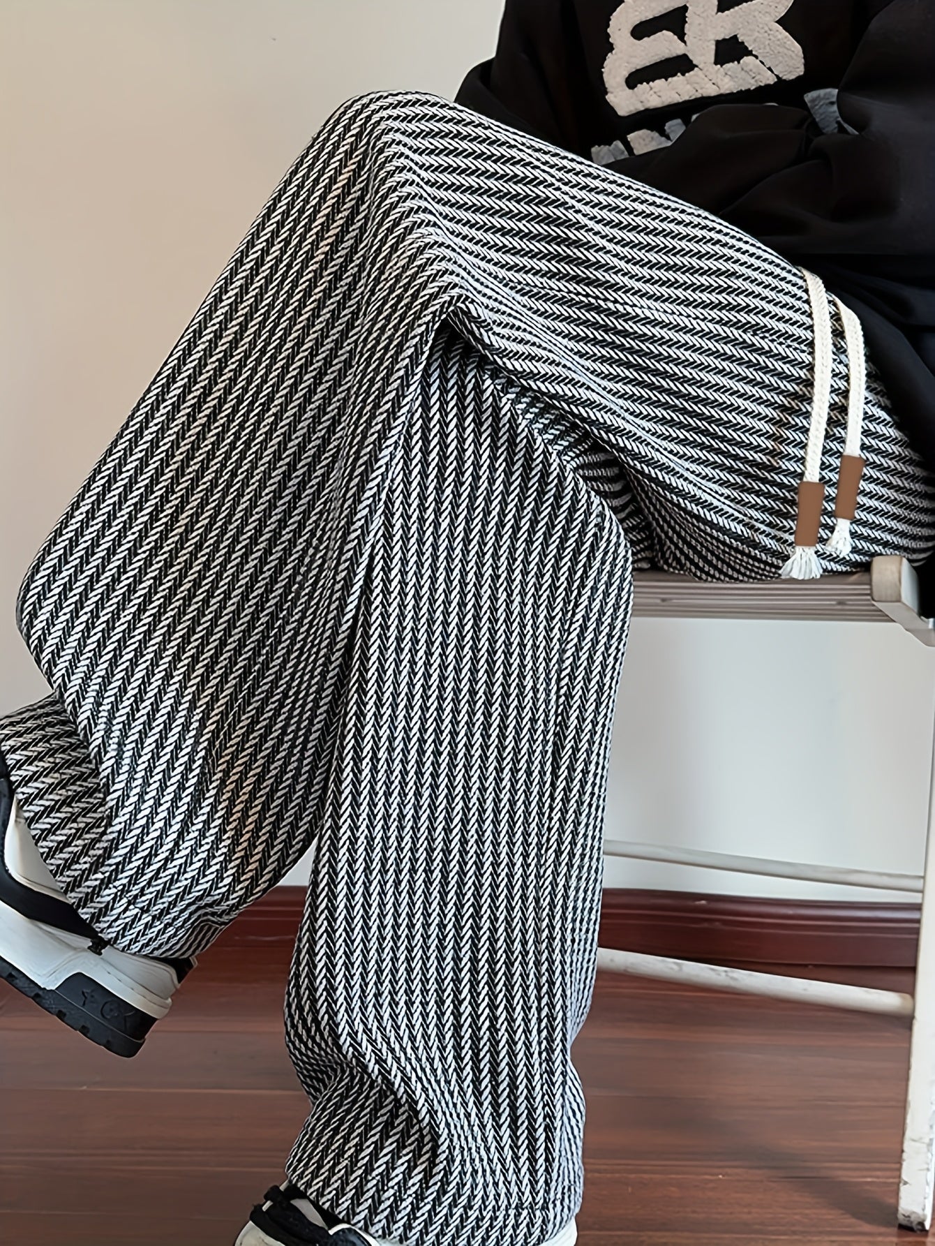 Herre Lige Skåret Fritidshose med Zigzag-mønster – Streetstyle Afslappet